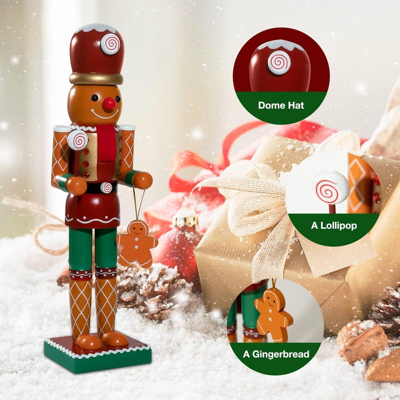WVIOUOPU Gingerbread Nutcracker Christmas Decorations - 14 Inch Wooden Handmade Candyland Nutcracker Figures Christmas Ornaments Gifts for Indoor Outdoor Holiday Home Party Table Xmas Decor - Image 4